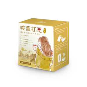 A box with a picture of a woman drinking from a cup