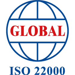 A blue and white logo for global iso 22000