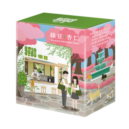 A box with a man and woman standing in front of a store